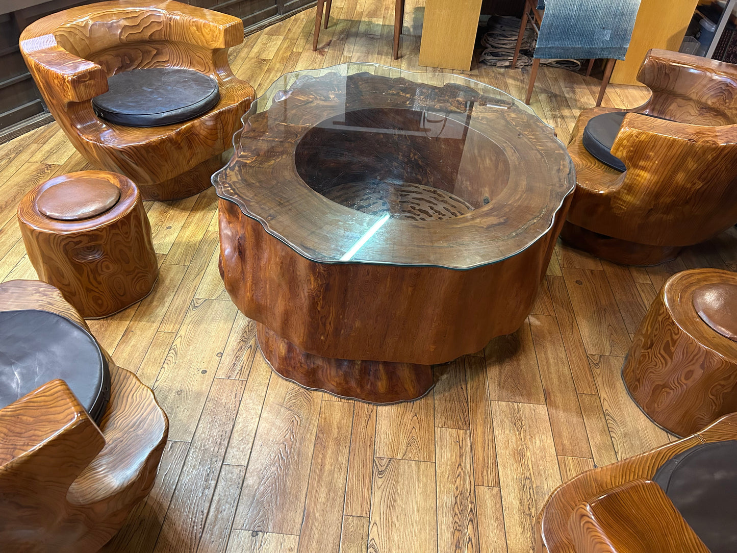 屋久杉応接セット(7点) Yakusugi Japanese Cedar 7-Piece Living Room Set | Handmade Japanese Wooden Furniture