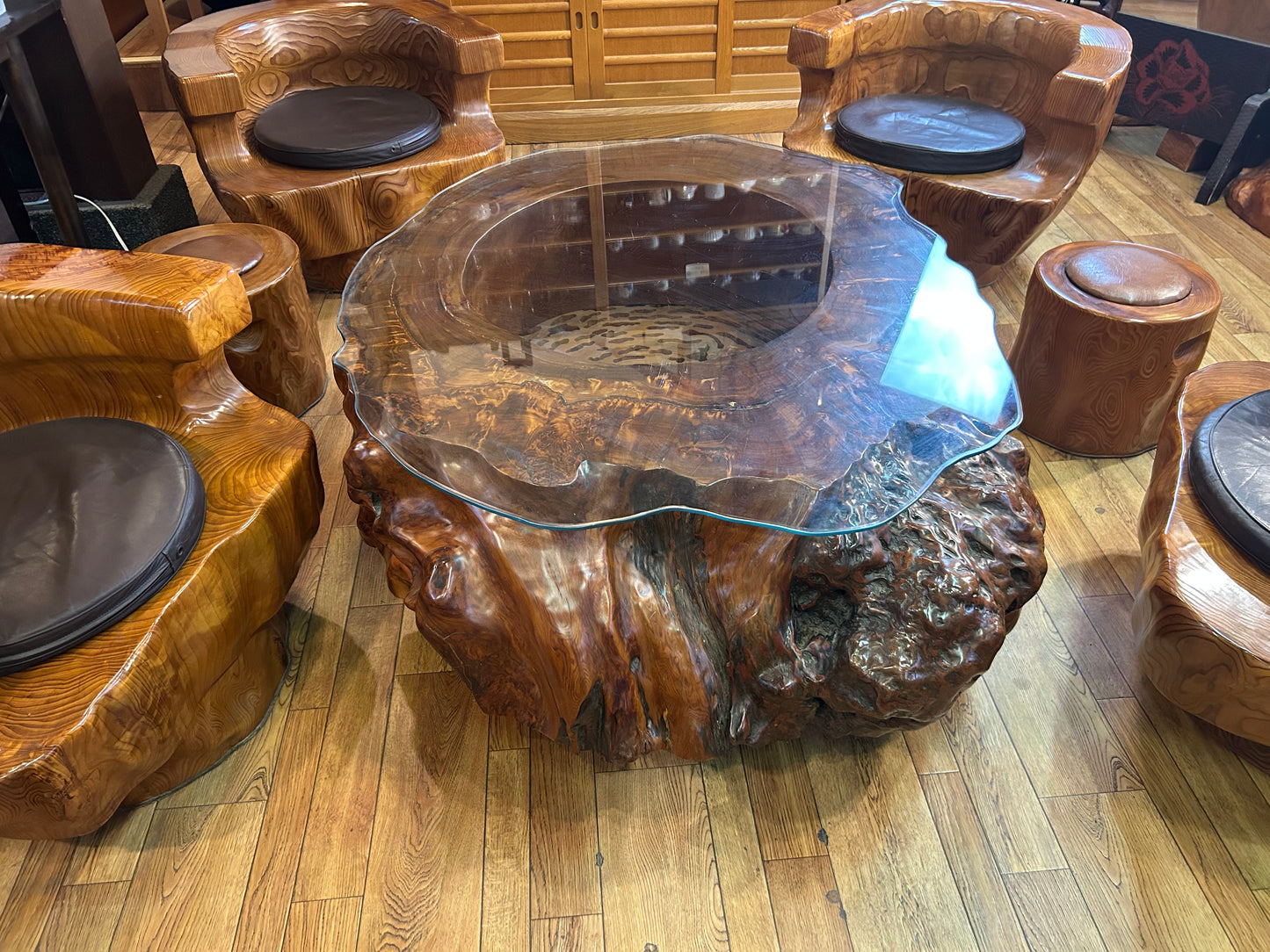 屋久杉応接セット(7点) Yakusugi Japanese Cedar 7-Piece Living Room Set | Handmade Japanese Wooden Furniture