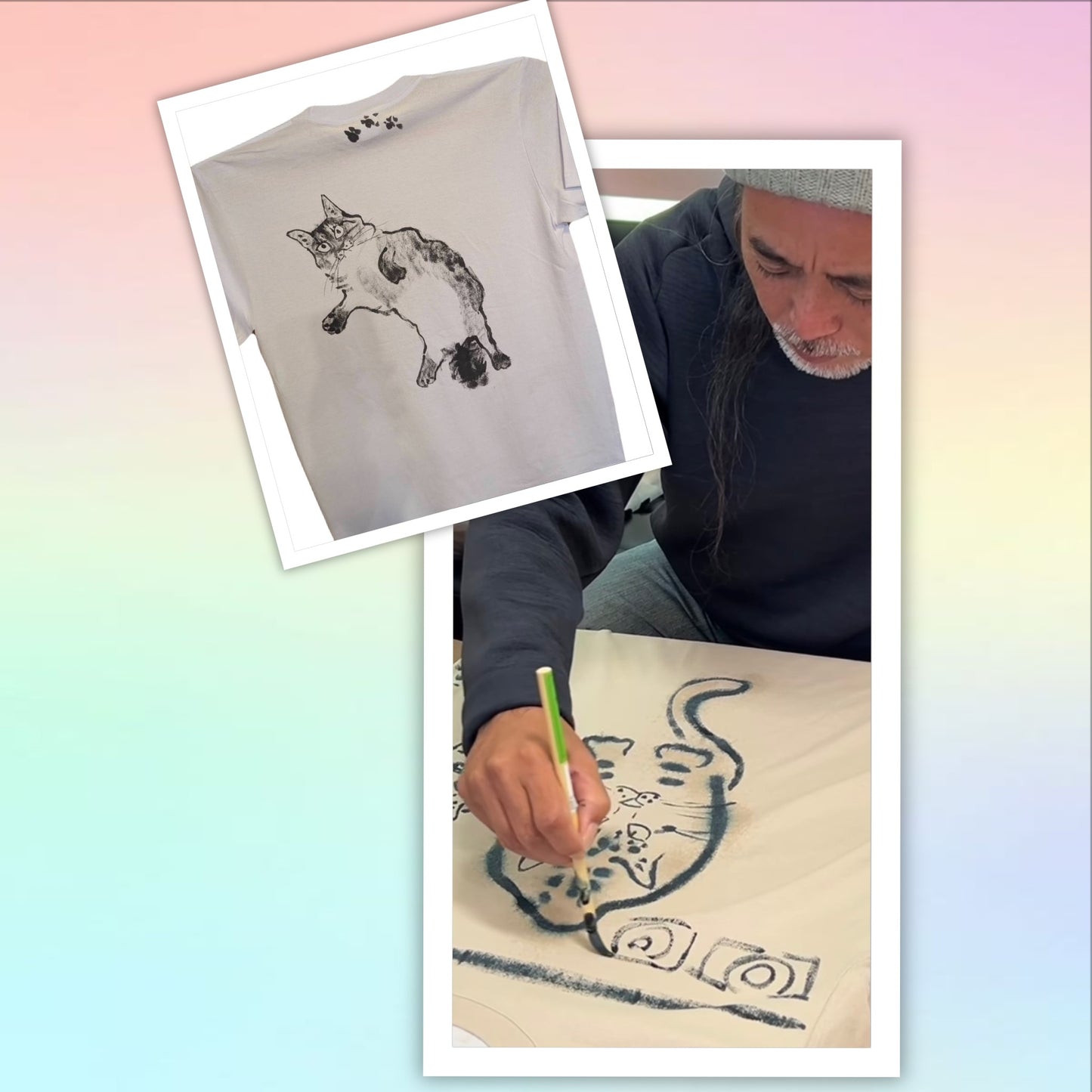 ◎オーダーメイド 猫Tシャツ◎紅型作家大城徳男✖️猫Tシャツ(ロングチュニックTシャツタイプCustom-made cat T-shirts)
