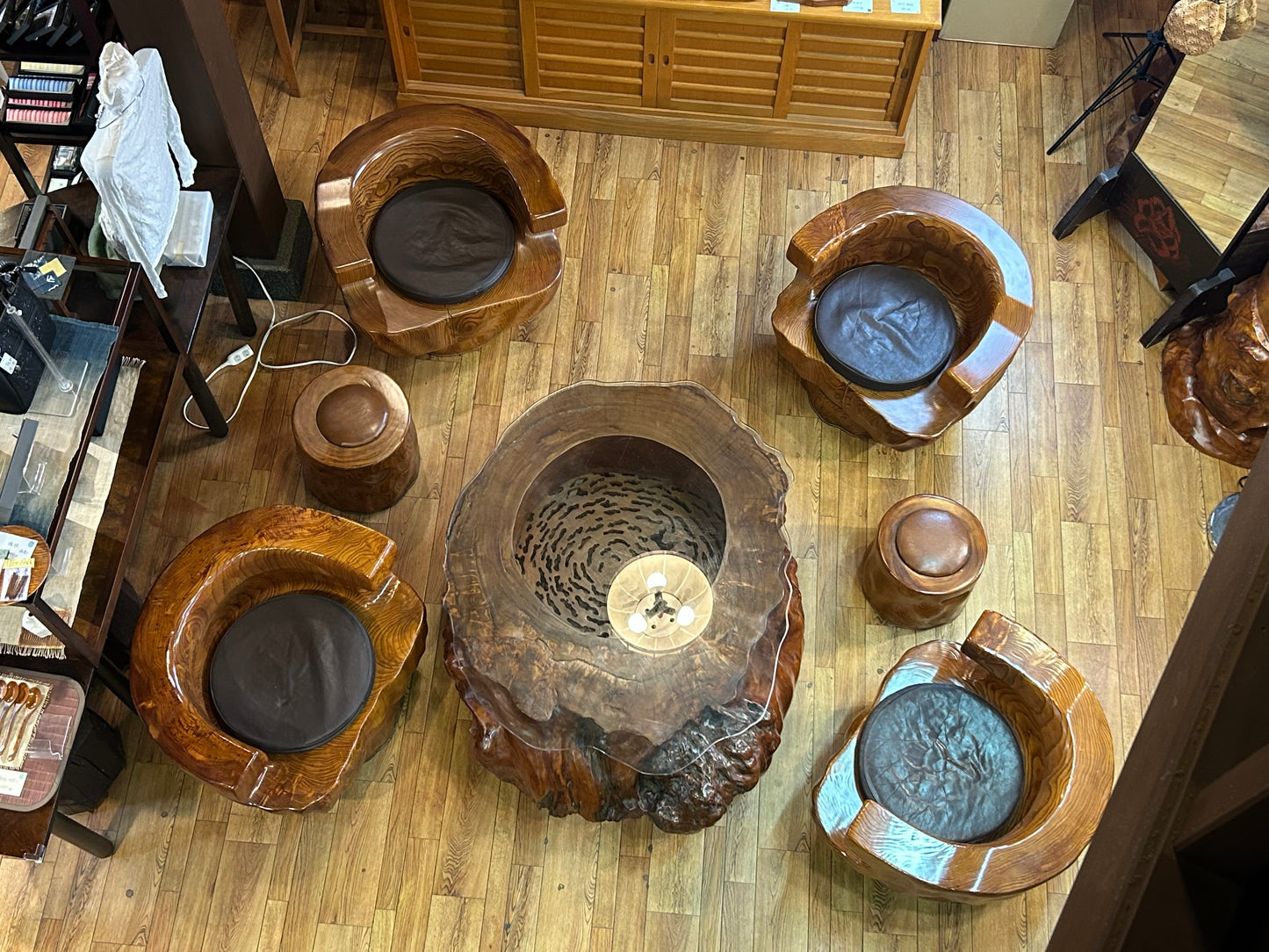 屋久杉応接セット(7点) Yakusugi Japanese Cedar 7-Piece Living Room Set | Handmade Japanese Wooden Furniture