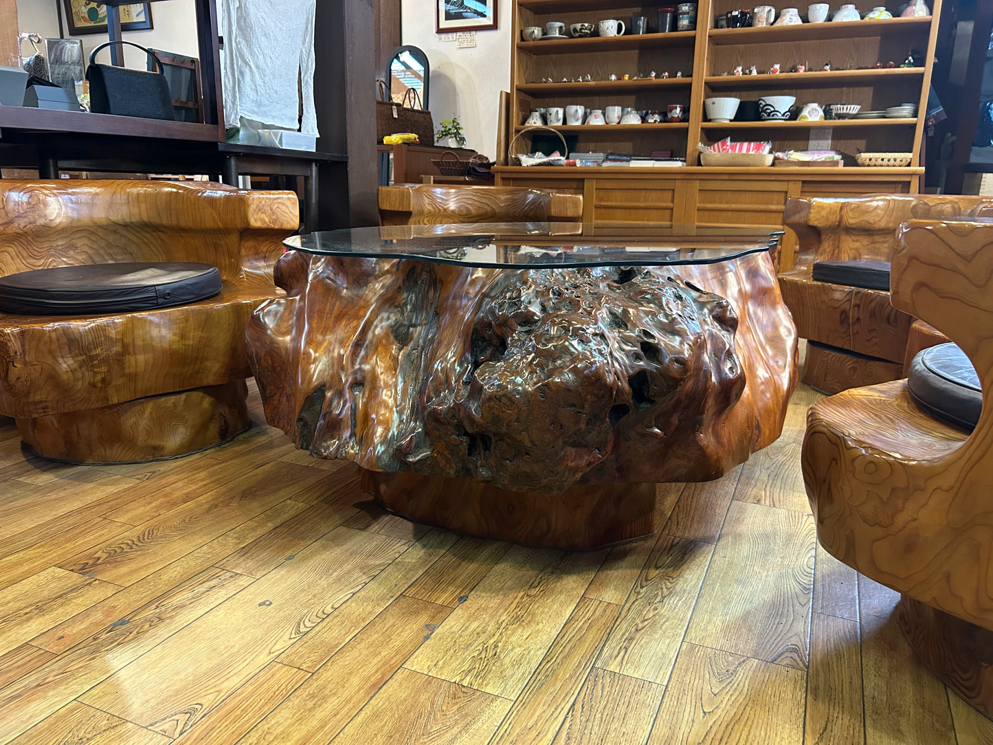 屋久杉応接セット(7点) Yakusugi Japanese Cedar 7-Piece Living Room Set | Handmade Japanese Wooden Furniture