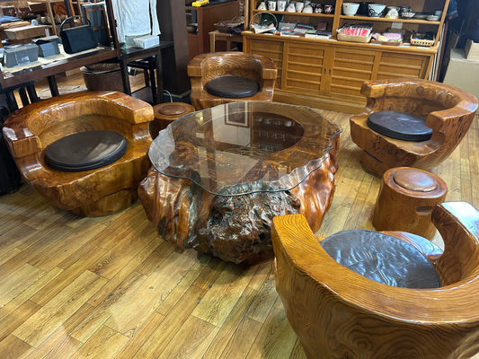 屋久杉応接セット(7点) Yakusugi Japanese Cedar 7-Piece Living Room Set | Handmade Japanese Wooden Furniture