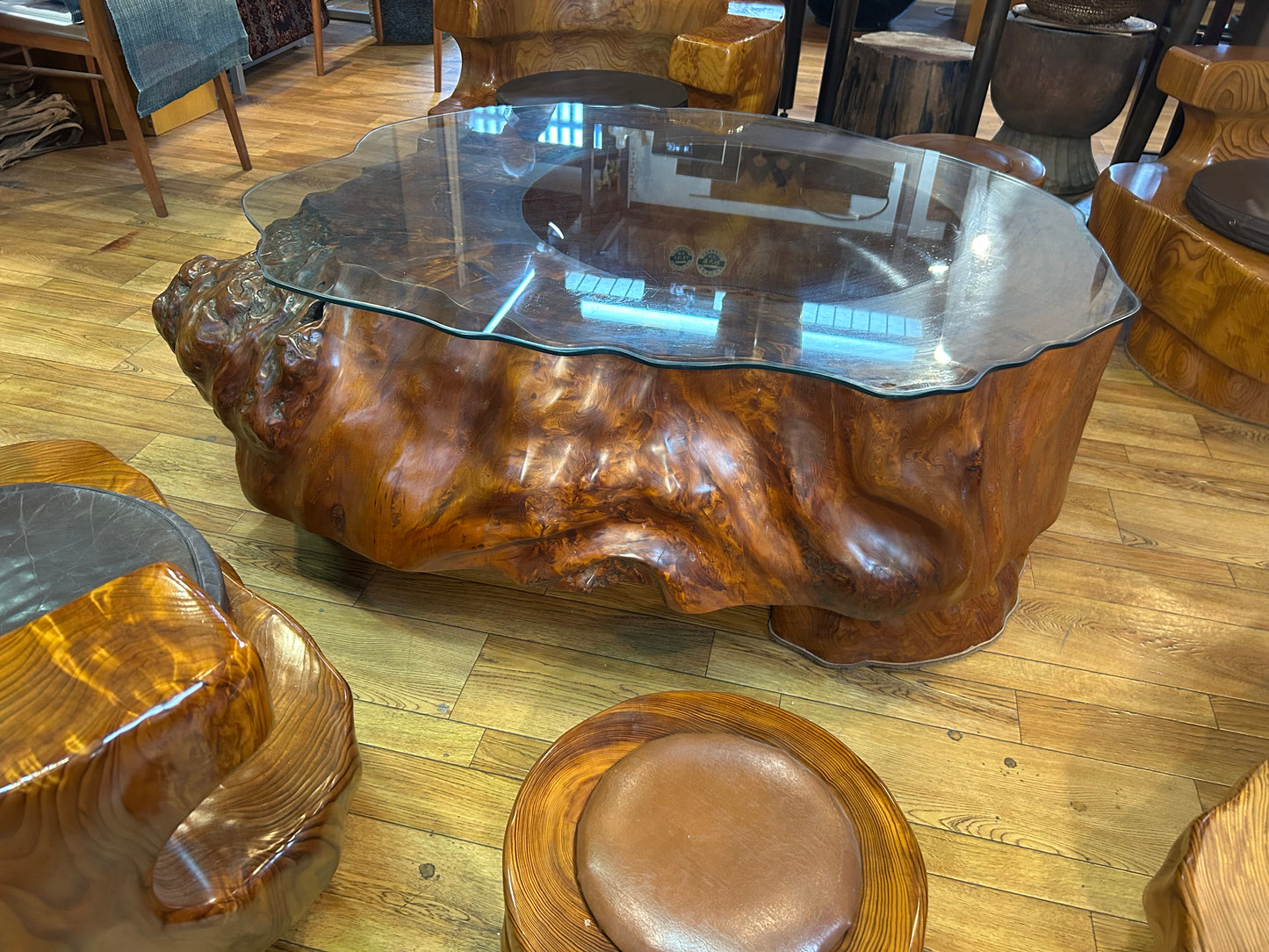 屋久杉応接セット(7点) Yakusugi Japanese Cedar 7-Piece Living Room Set | Handmade Japanese Wooden Furniture