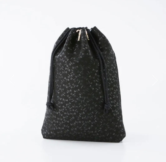 ー印伝ー合切袋マチ付(黒地×黒漆×とんぼ)