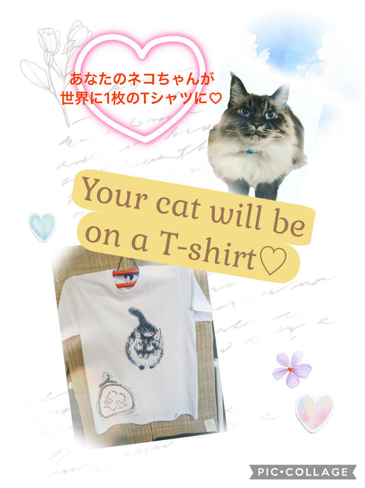 ◎オーダーメイド　猫Tシャツ◎紅型作家大城徳男✖️猫Tシャツ(TシャツタイプCustom-made cat T-shirts)
