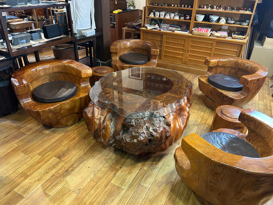 屋久杉応接セット(7点) Yakusugi Japanese Cedar 7-Piece Living Room Set | Handmade Japanese Wooden Furniture