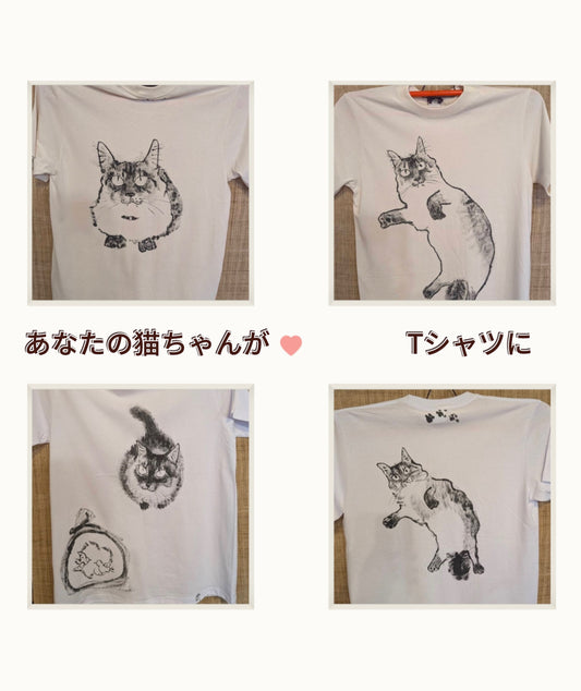◎オーダーメイド　猫Tシャツ◎紅型作家大城徳男✖️猫Tシャツ(ロングチュニックTシャツタイプCustom-made cat T-shirts)